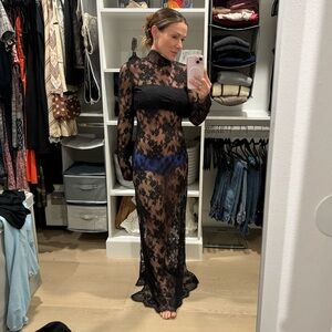 ZARA NEW WOMAN SEMI-SHEER OPEN BACK LACE DRESS OPEN-BACK BLACK